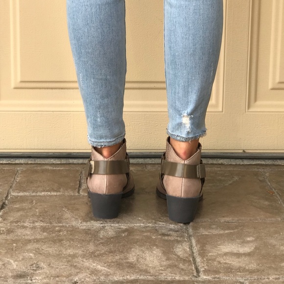 Taupe Distressed Leather Harness Ankle Boots - Picture 4 of 7